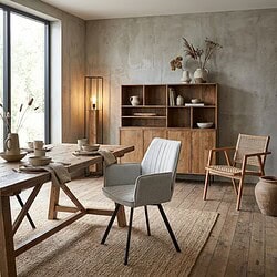 Louise eetkamerstoel grijs stof gecoat staal comfortabel zitmeubel