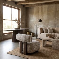 Lounge stoel Arabella in greige coco kleur, handgemaakt, comfortabel