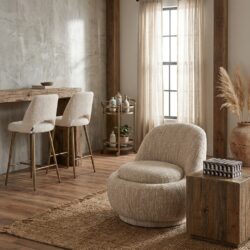 Lounge stoel Arlanda beige angora, handgemaakt, polyester, multiplex, schuim