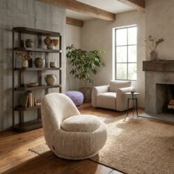 Lounge stoel Arlanda beige angora, handgemaakt, polyester, multiplex, schuim