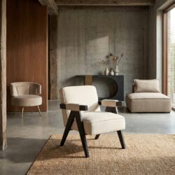 Lounge stoel Cooper wit chenille met zwarte poten en frame