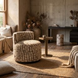 Lounge stoel Franny brown labyrinth creme handgemaakt comfortabel ontwerp