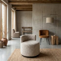 Lounge stoel Franny sand chevron, compact, comfortabel, handgemaakt