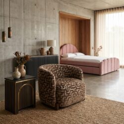 Lounge stoel Hannah brown labyrinth fire retardant hoofdafbeelding