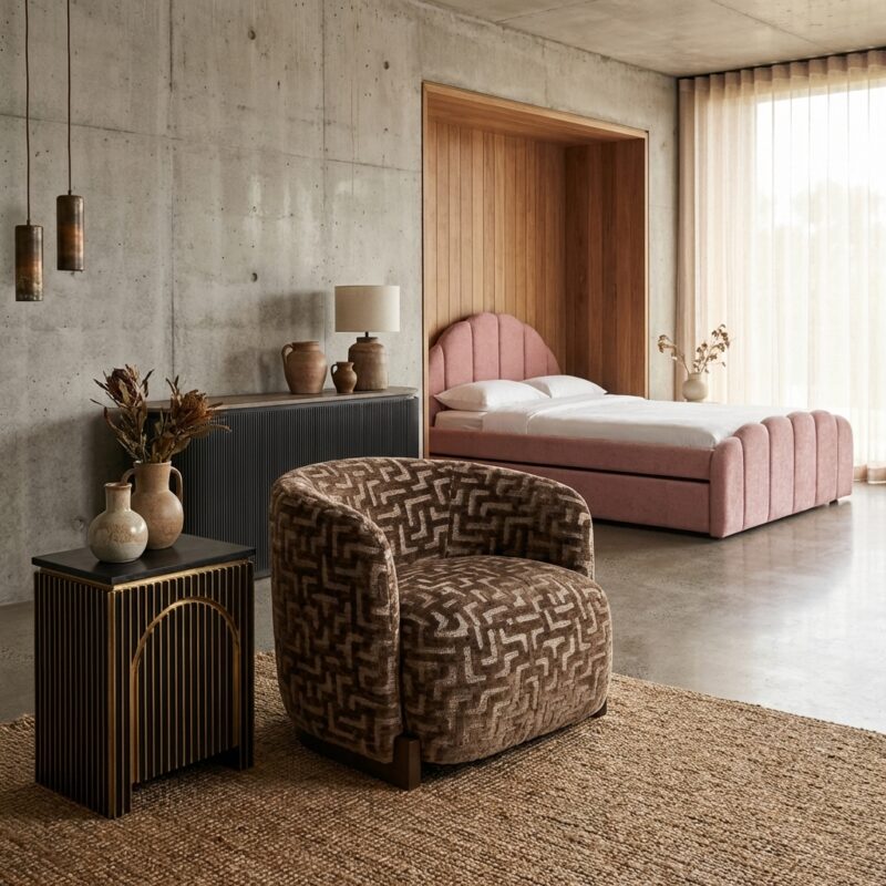 Lounge stoel Hannah brown labyrinth fire retardant hoofdafbeelding