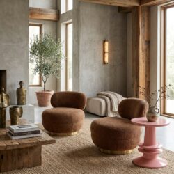 Lounge stoel Jace lovely cinnamon swivel, oranje, polyester, multiplex, grenen, schuim