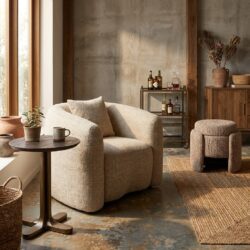 Lounge stoel Luxandra sand tweed fire retardant, comfortabel en stijlvol