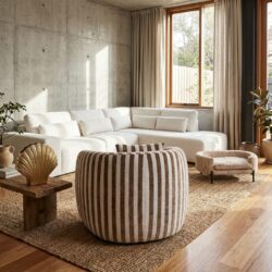 Lounge stoel Luxandra stripes sand, handgemaakt, afneembare kussens