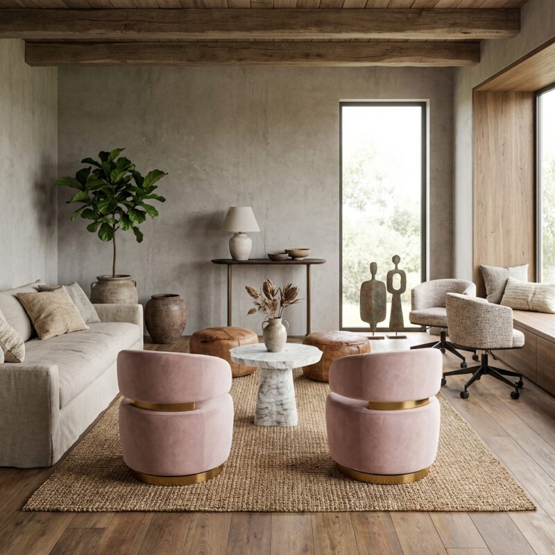 Lounge stoel Maxime khaki velvet swivel, zandkleurig, polyester en hout