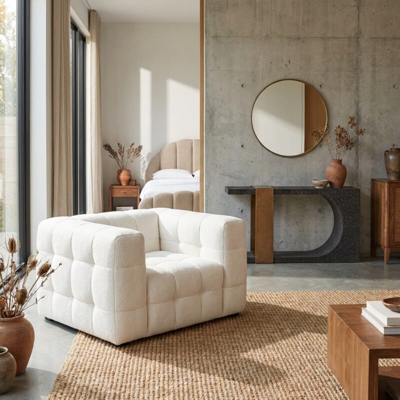 Lounge stoel Merrol cream fusion fire retardant wit polyester