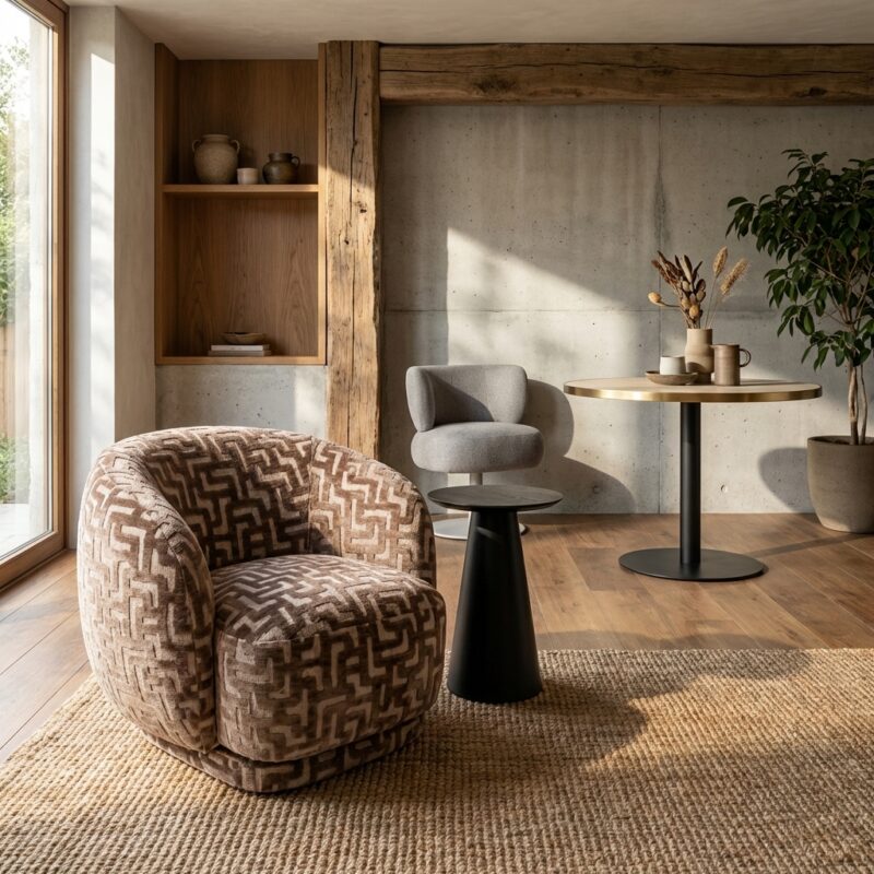 Lounge stoel Negreslo brown labyrinth, comfortabel en eigentijds
