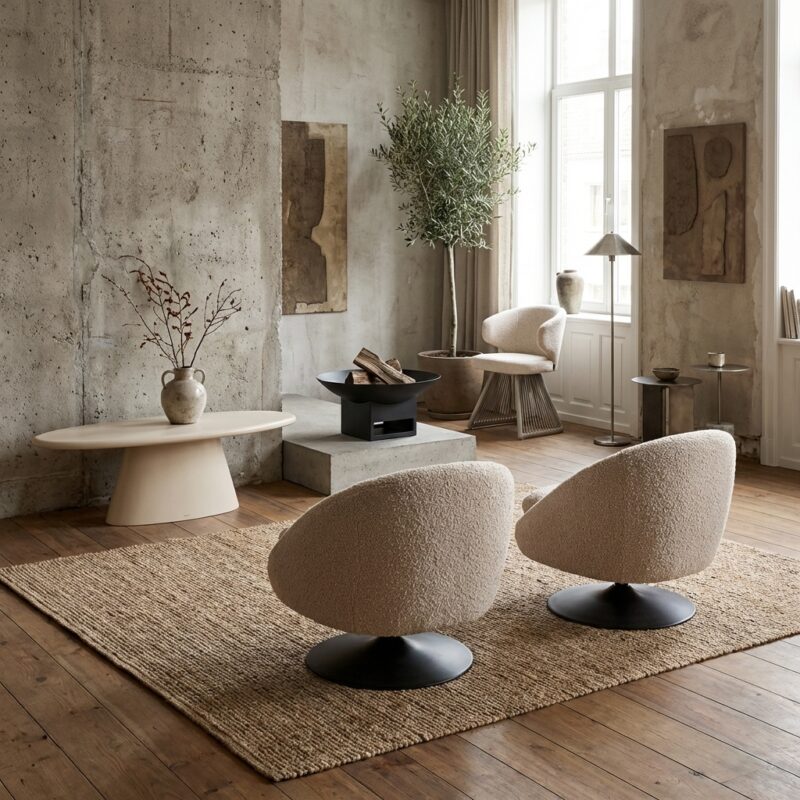 Lounge stoel Nodo natural chunky swivel met afneembare kussens en draaibaar mechanisme