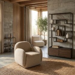 Lounge stoel Roxy lodge beige brandvertragend handgemaakt