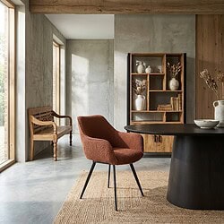 Luca eetkamerstoel brown luxe boucle stof en gecoat staal