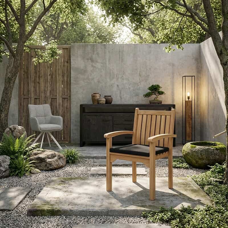 Tuinstoel Marco van Livingfurn, naturel hout, teakhout, comfortabel en functioneel