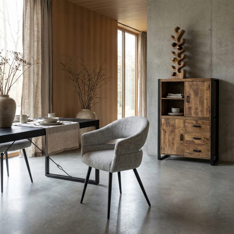 Megan eetkamerstoel beige stof gecoat staal zitmeubel eetkamer