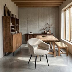 Megan eetkamerstoel beige stof gecoat staal modern design