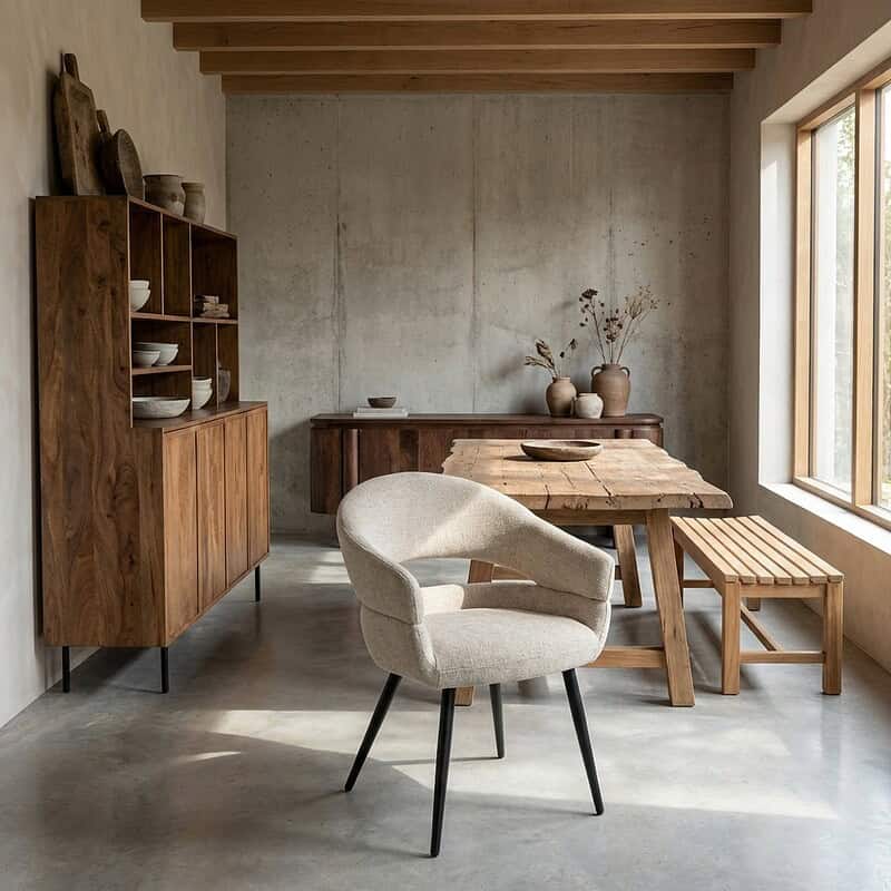 Megan eetkamerstoel beige stof gecoat staal modern design