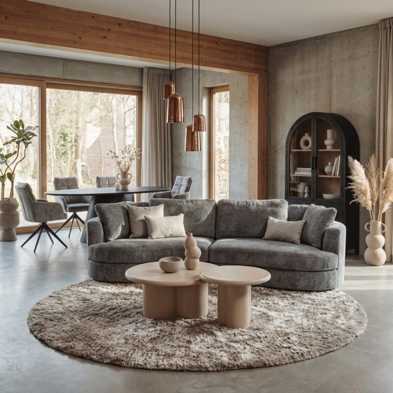 Ronde bijzettafel in beige Japandi-stijl met 60 cm diameter