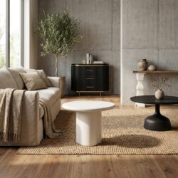 Ronde bijzettafel in witte kleur met Japandi-stijl