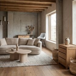 Ronde salontafel beige Japandi stijl 90 cm hoog