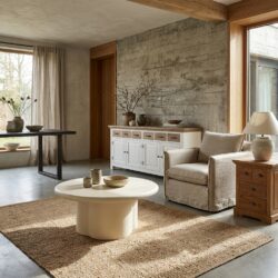 Ronde salontafel in wit, Japandi-stijl, 90 cm lang en 40 cm hoog