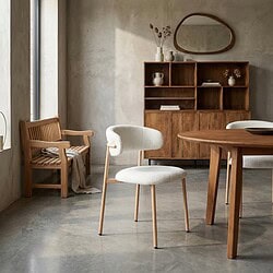 Micah eetkamerstoel, beige, natuurlijk hout, afgeronde rugleuning