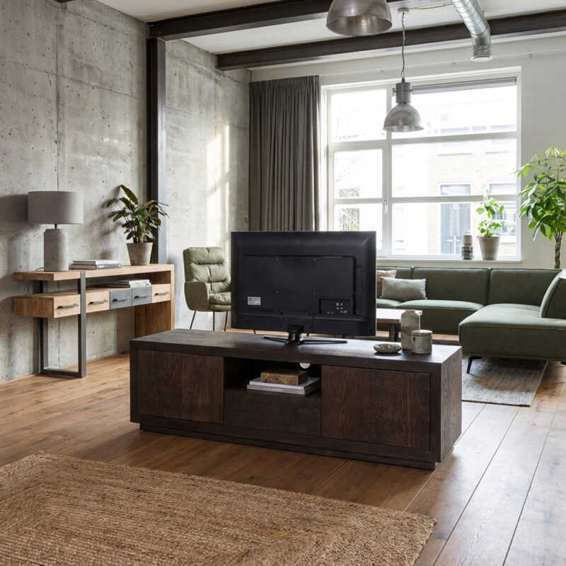 Mincio TV-meubel in bruin, landelijk modern stijl, met espresso kleurtint