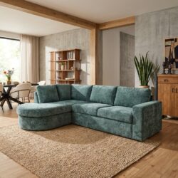 MySofa Alma, luxe 2,5-zits bank met afgeronde divan en groene stof