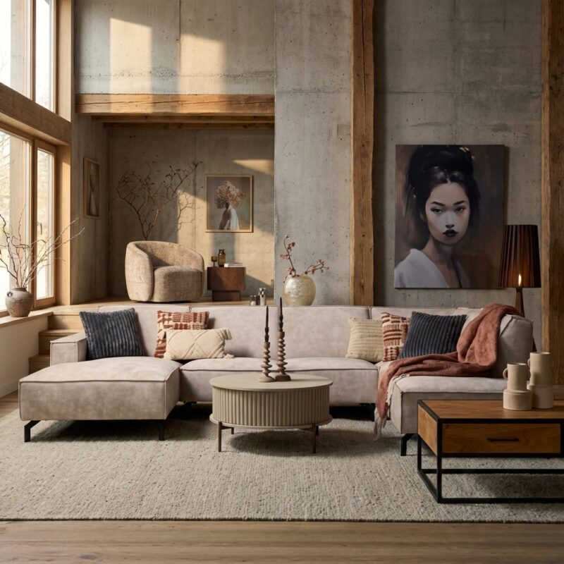 MySofa Floris loungebank met 2,5 zits en divan in Torre 02 stof