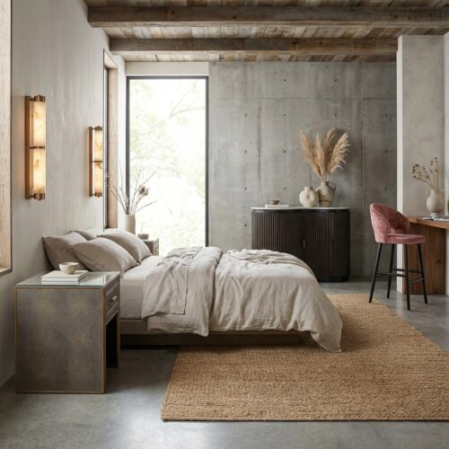 Bloomville nachtkastje met glazen top en gouden details in bruin