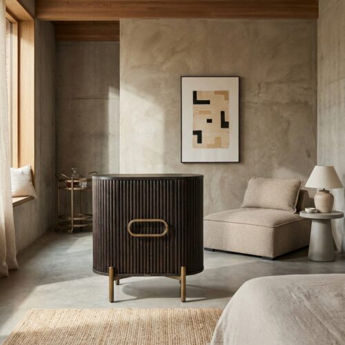 Nachtkastje Luxor, eenvoudig en luxueus, bruin eiken en goud