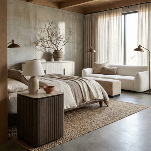 Nachtkastje Ritz brown, eikenfineer en travertin keramisch blad