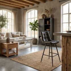 Navarra barstool, fabric Antracite, T-vormig, zwart frame