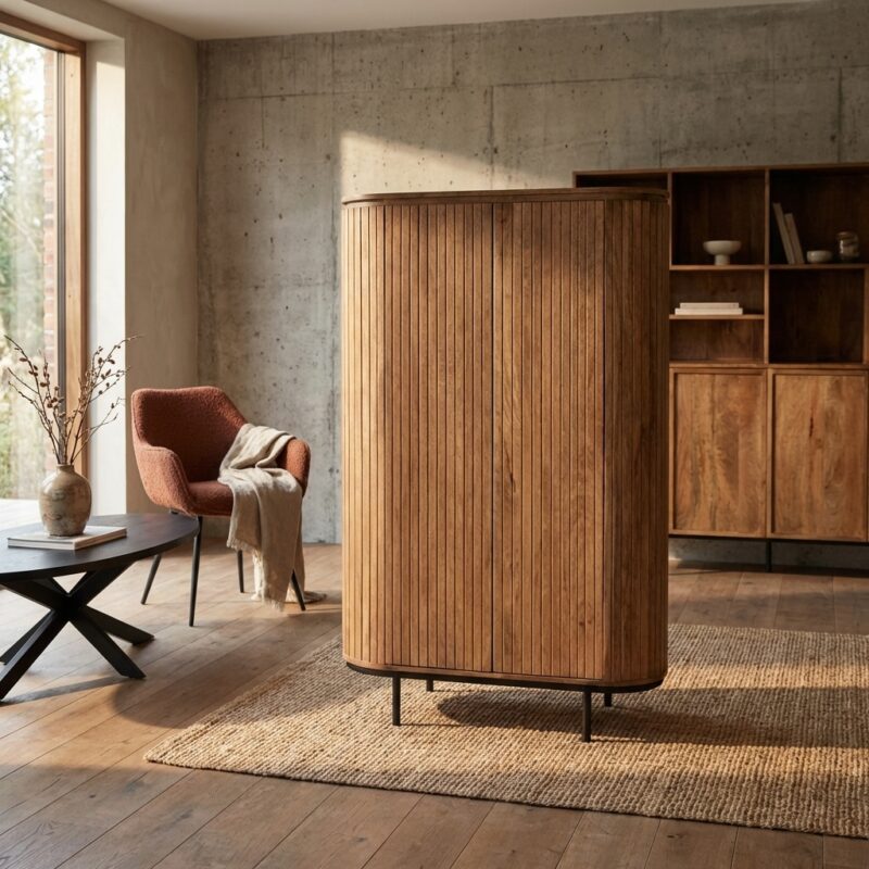 Noor 150cm kast in natuurlijk hout met zwarte afwerking