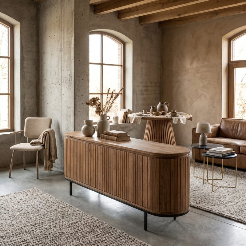 Noor 170cm kast in natuurlijk hout met zwarte afwerking