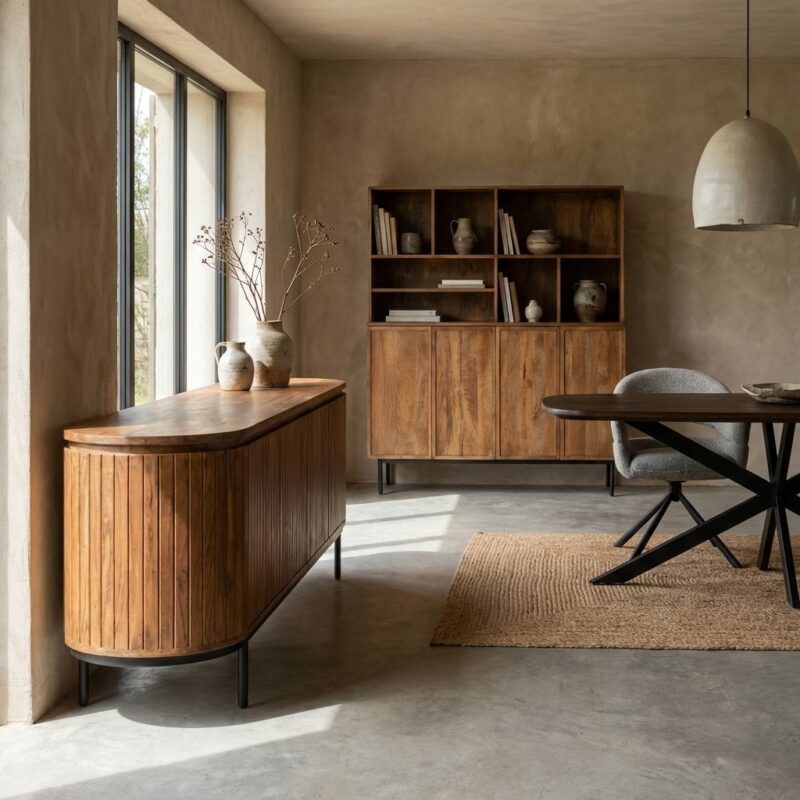 Noor 210cm kast met natuurlijk hout en zwarte afwerking