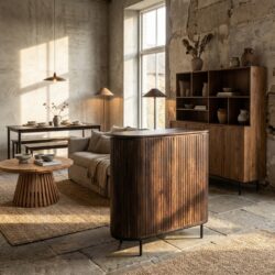 Noor Walnut 150cm kast, bruin, mangohout, gecoat staal, luxe interieur