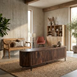 Noor Walnut 210cm kast, bruin, mangohout, luxe interieurmeubel