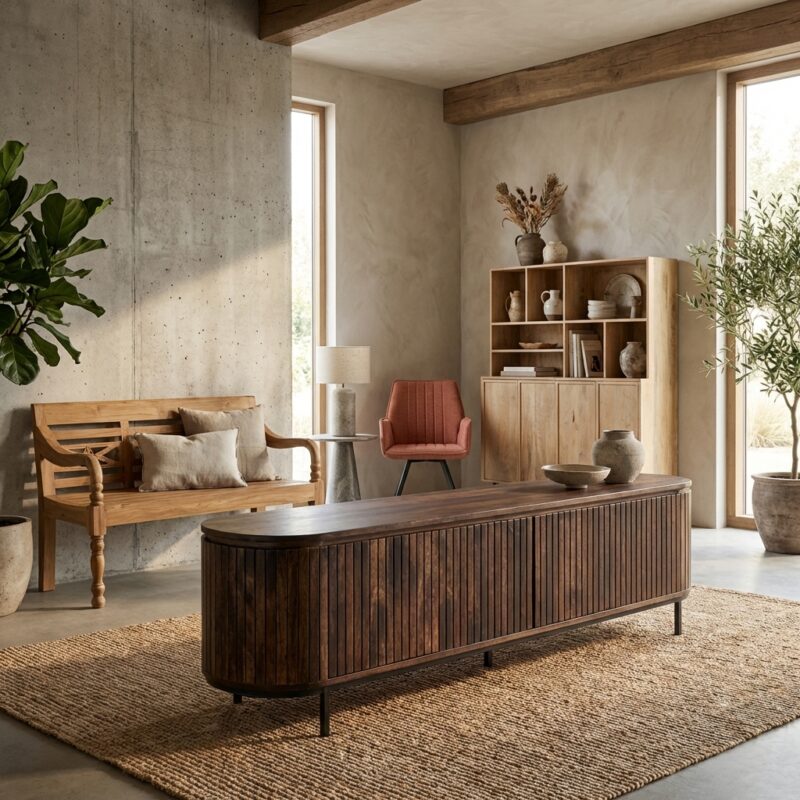 Noor Walnut 210cm kast, bruin, mangohout, luxe interieurmeubel