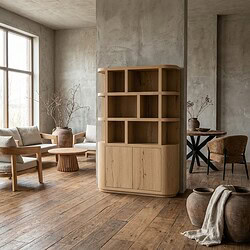 Novero 145cm boekenkast in natuurlijk eikenhout met afgeronde hoeken en strakke lijnen