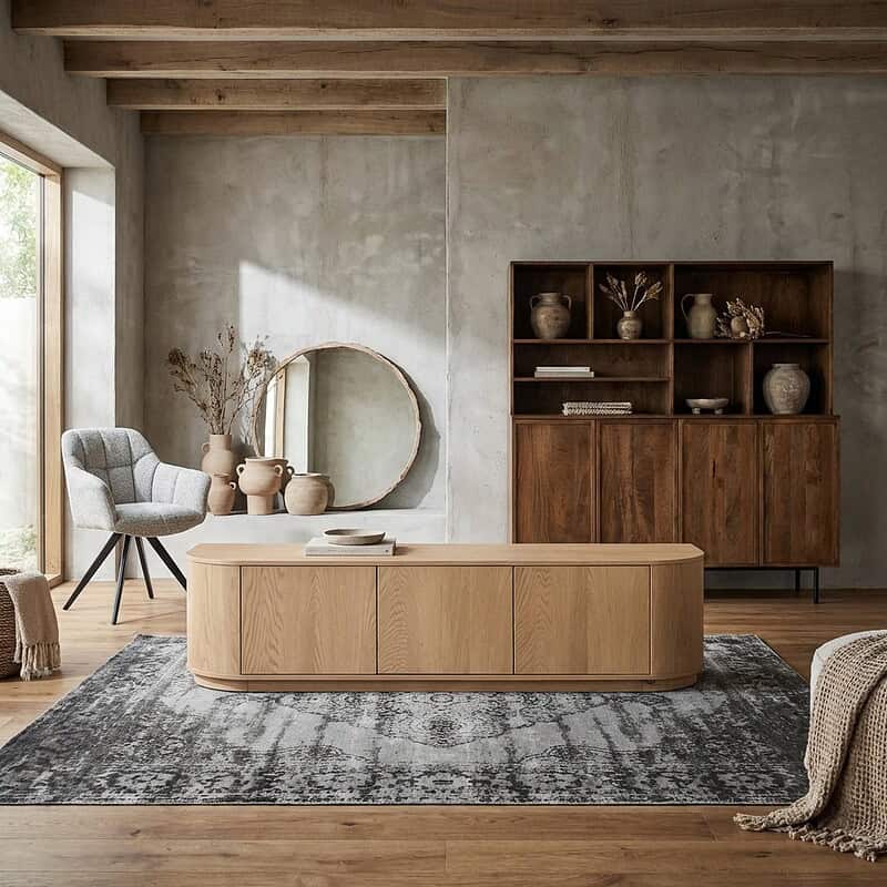 Novero 180cm TV meubel in natuurlijk eikenhout fineer met afgeronde hoeken