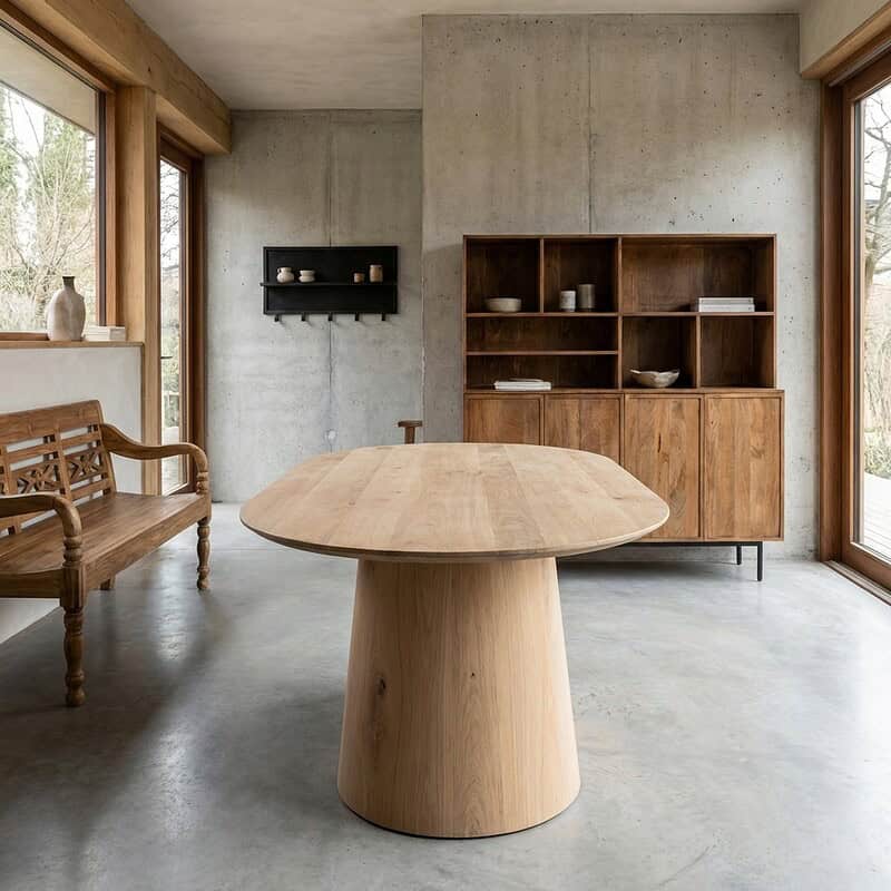 Novero 200cm eetkamertafel in natuurlijk hout, eikenfineer en afgelakt