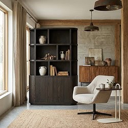 Novero Espresso 145cm boekenkast eikenhout fineer bruin afgeronde vormen