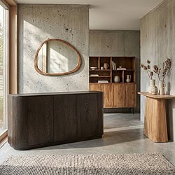 Novero Espresso 170cm kast in eikenhout fineer met afgeronde vormen en espresso kleur