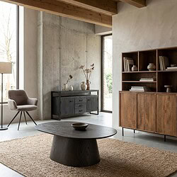 Novero Espresso Oval tafel, eikenhout fineer, bruin, moderne stijl