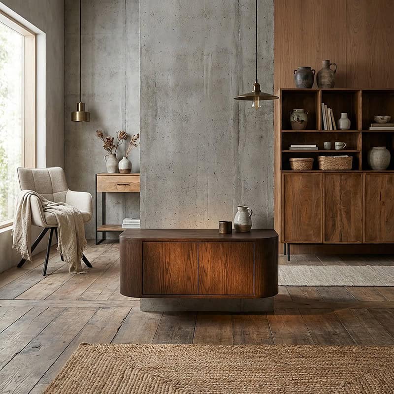 Novero Espresso Zwevend 140cm kast in eikenhout fineer met afgeronde vormen