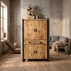 Opbergkast Britt 180, houtkleur, mango hout en staal, strak ontwerp