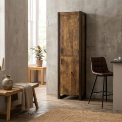 Opbergkast Britt 50, zwarte houten kast met 2 deuren en mango houten frame