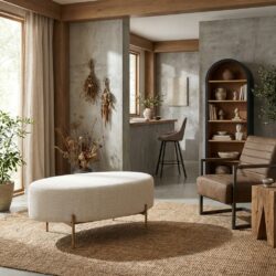 Ossana poef 100 cm Japandi stijl beige met metalen poten